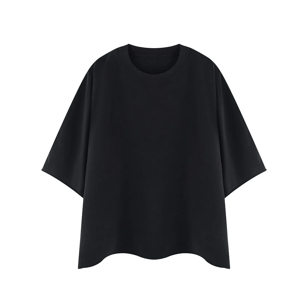 Raw-edge cropped boxy tee · MT-2607 · Black · Base garment photograph