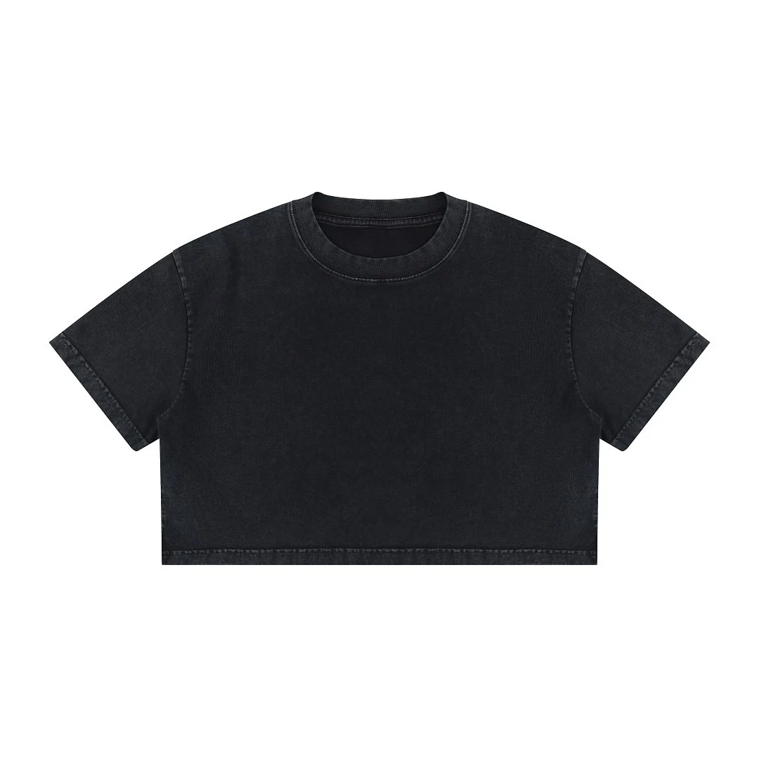 Cropped boxy crew-neck tee · MT-2608 · Black · Front · Base garment photograph