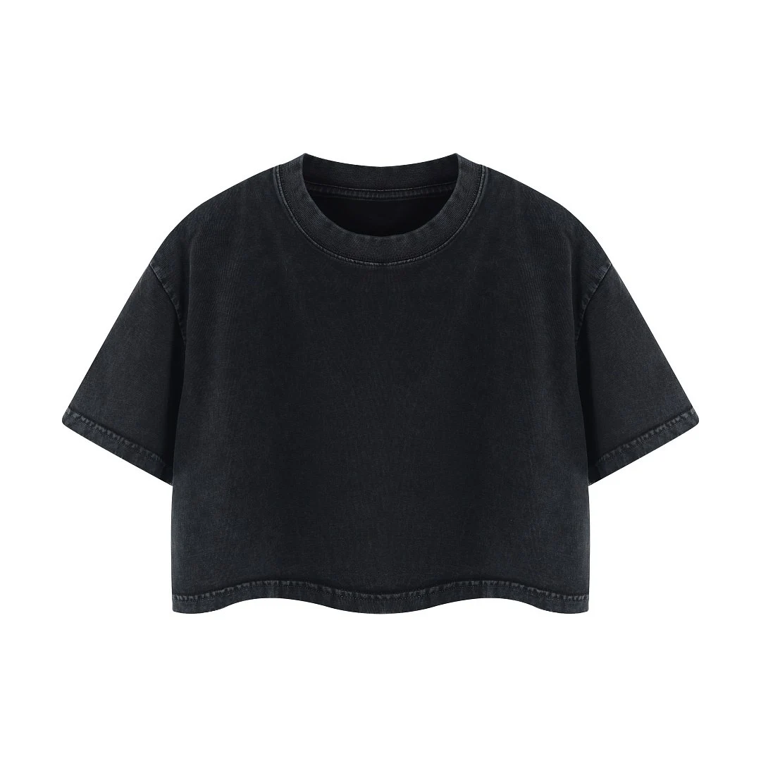 Cropped boxy crew-neck tee · MT-2608 · Black · Base garment photograph