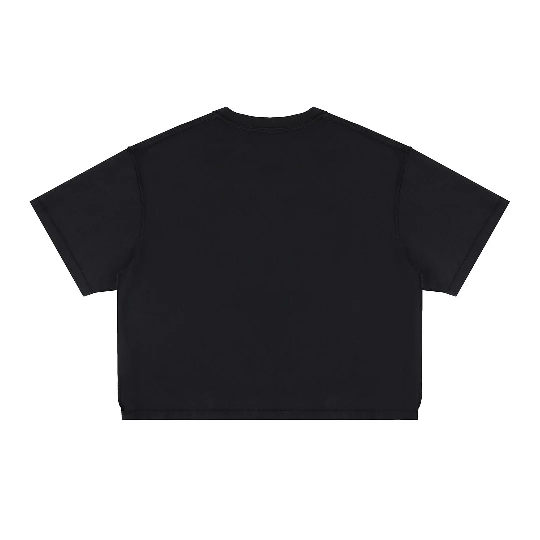 Panel-seam cropped crew-neck tee · MT-2609 · Black · Back · Base garment photograph