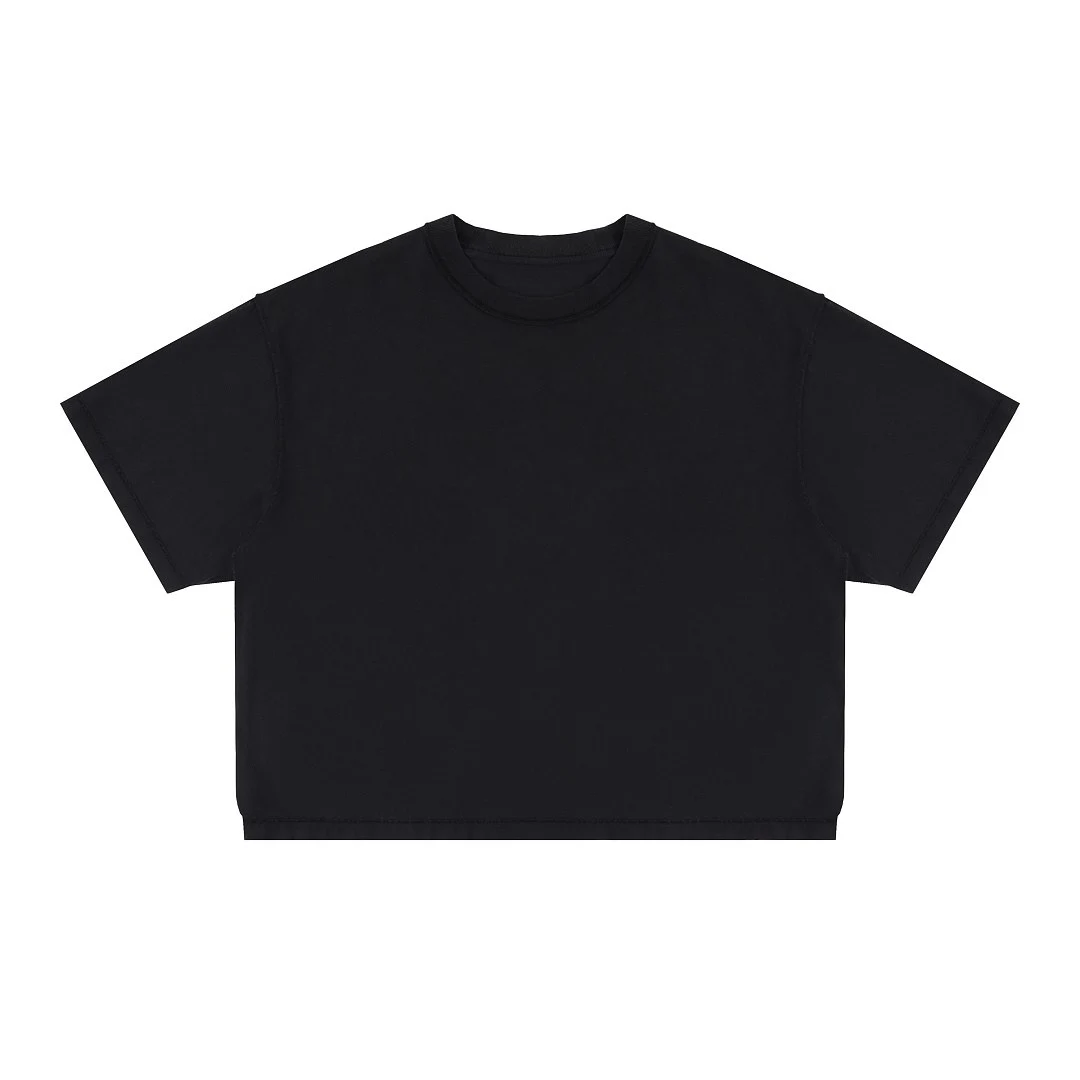 Panel-seam cropped crew-neck tee · MT-2609 · Black · Front · Base garment photograph