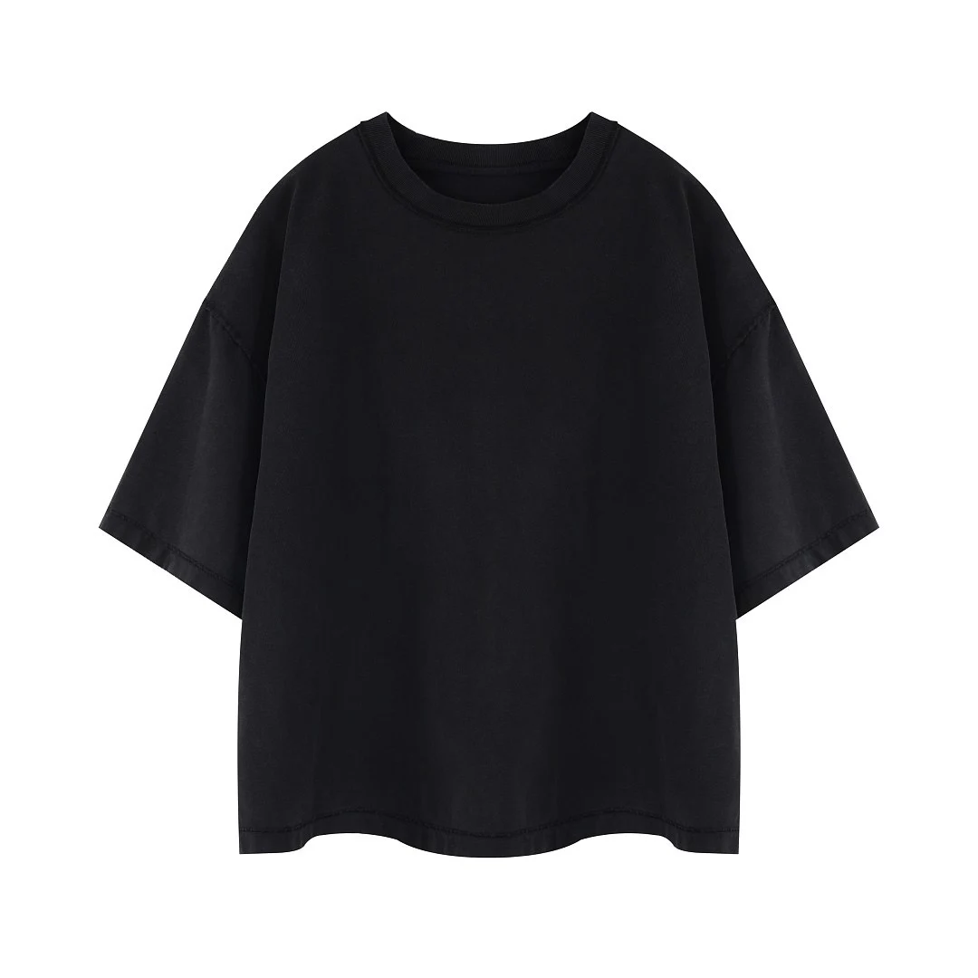 Panel-seam cropped crew-neck tee · MT-2609 · Black · Base garment photograph