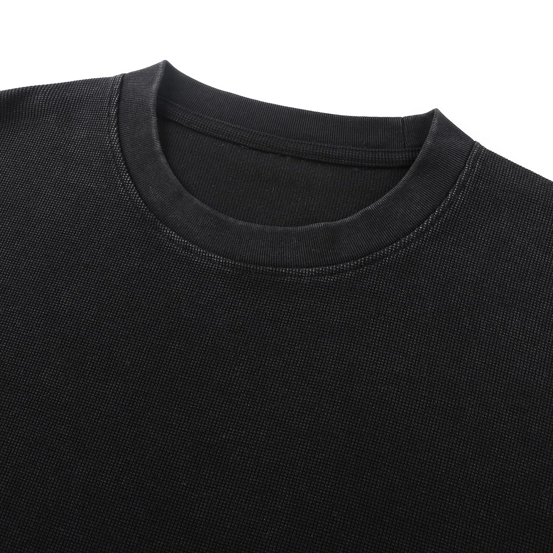 Raw-edge waffle long-sleeve tee · MT-2612 · Black · Base garment photograph