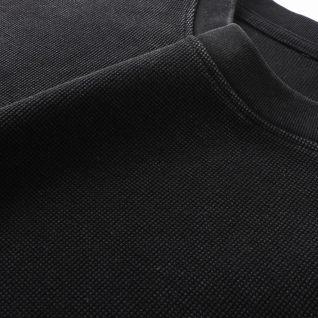 Raw-edge waffle long-sleeve tee · MT-2612 · Black · Base garment photograph