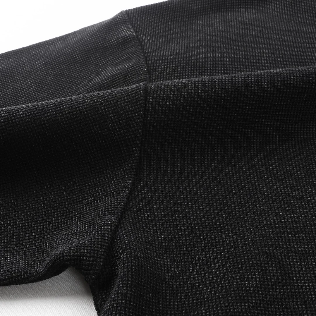 Raw-edge waffle long-sleeve tee · MT-2612 · Black · Base garment photograph