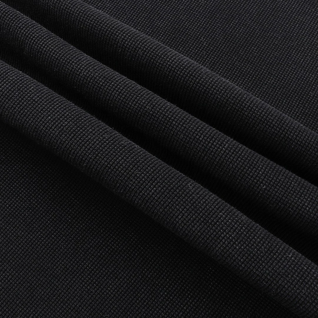 Raw-edge waffle long-sleeve tee · MT-2612 · Black · Base garment photograph