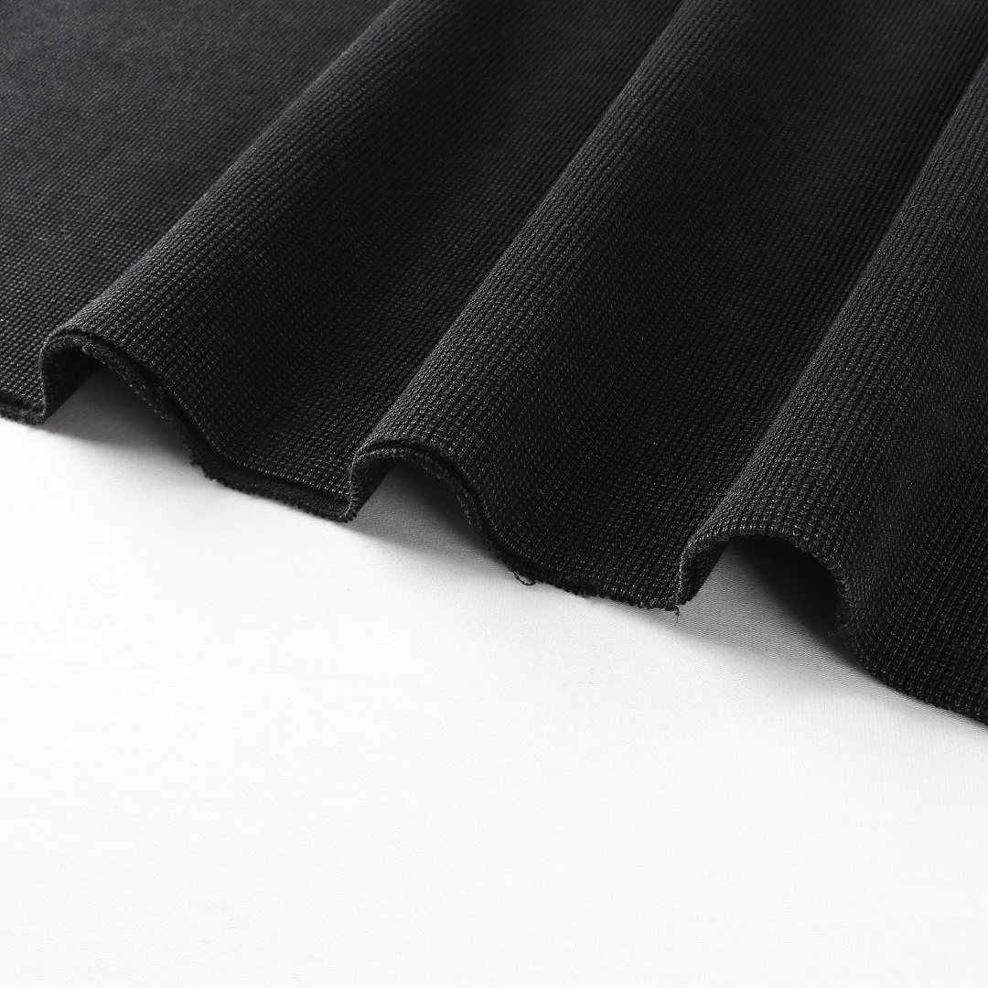 Raw-edge waffle long-sleeve tee · MT-2612 · Black · Base garment photograph