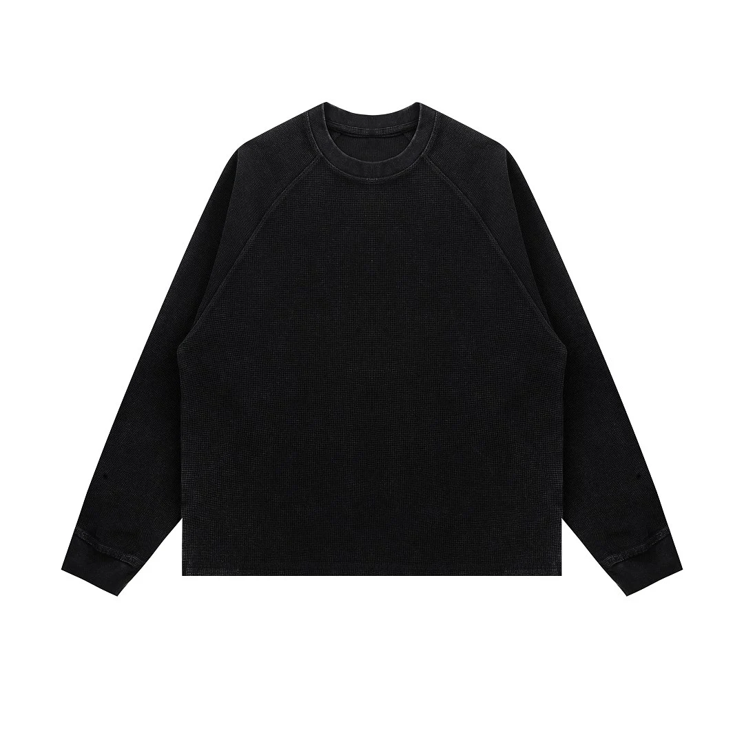 Washed waffle raglan long-sleeve tee · MT-2613 · Black · Base garment photograph