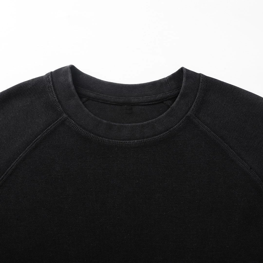 Washed waffle raglan long-sleeve tee · MT-2613 · Black · Base garment photograph