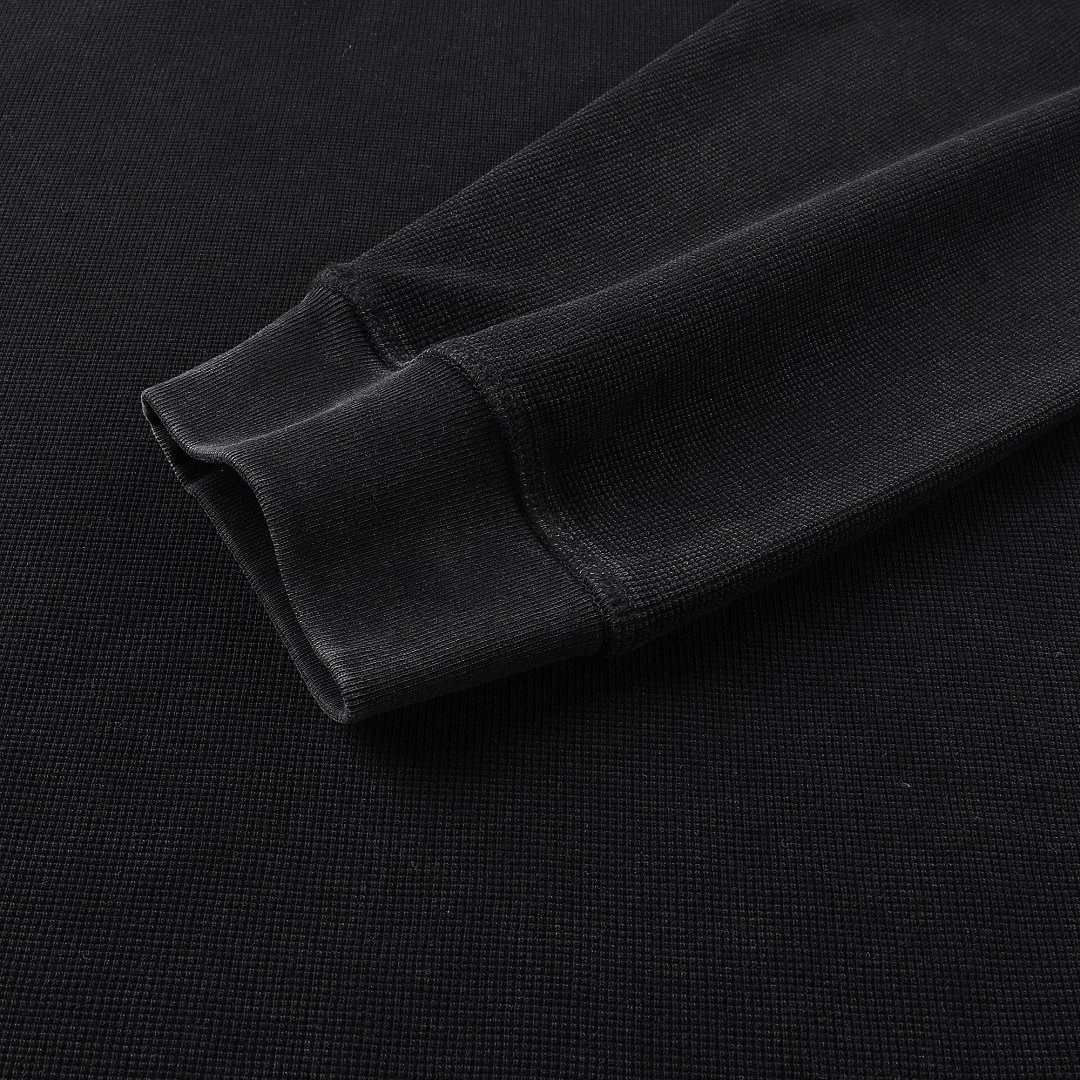 Washed waffle raglan long-sleeve tee · MT-2613 · Black · Base garment photograph