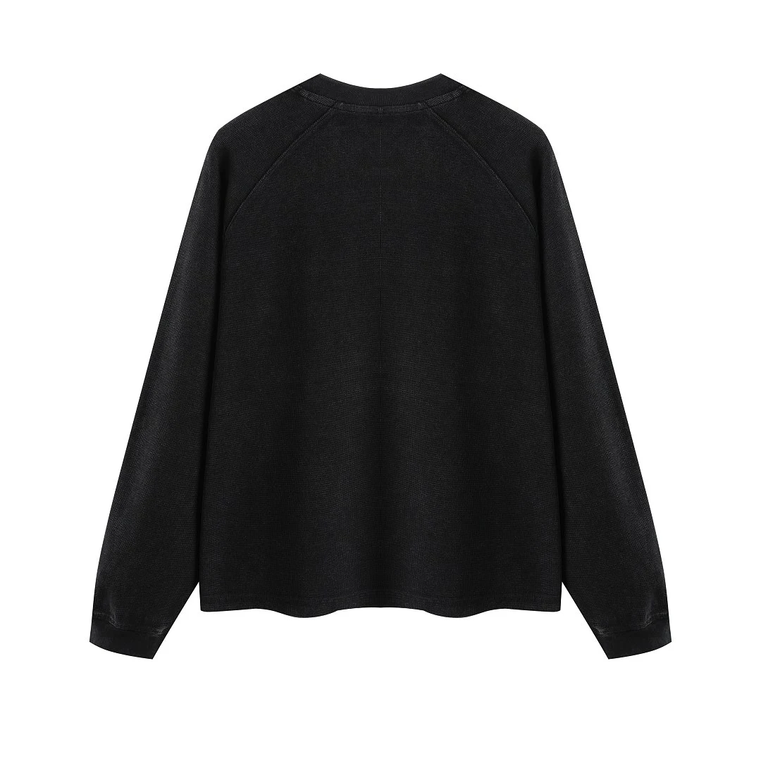 Washed waffle raglan long-sleeve tee · MT-2613 · Black · Back · Base garment photograph