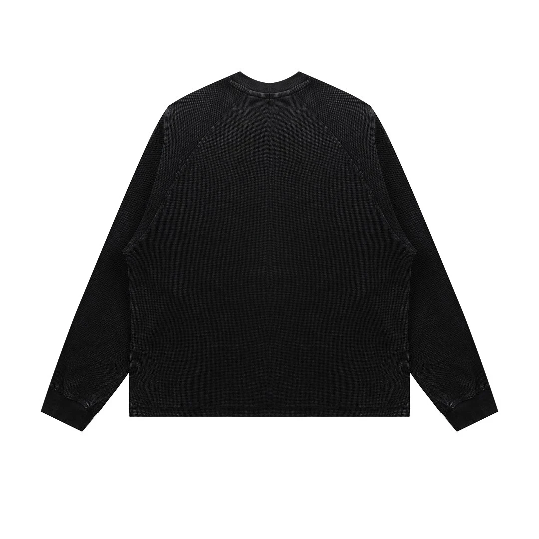Washed waffle raglan long-sleeve tee · MT-2613 · Black · Base garment photograph