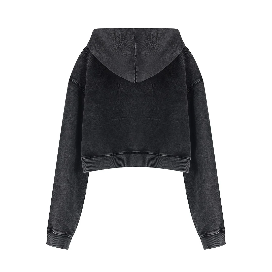 Cropped washed pullover hoodie · MT-2614 · Black · Base garment photograph