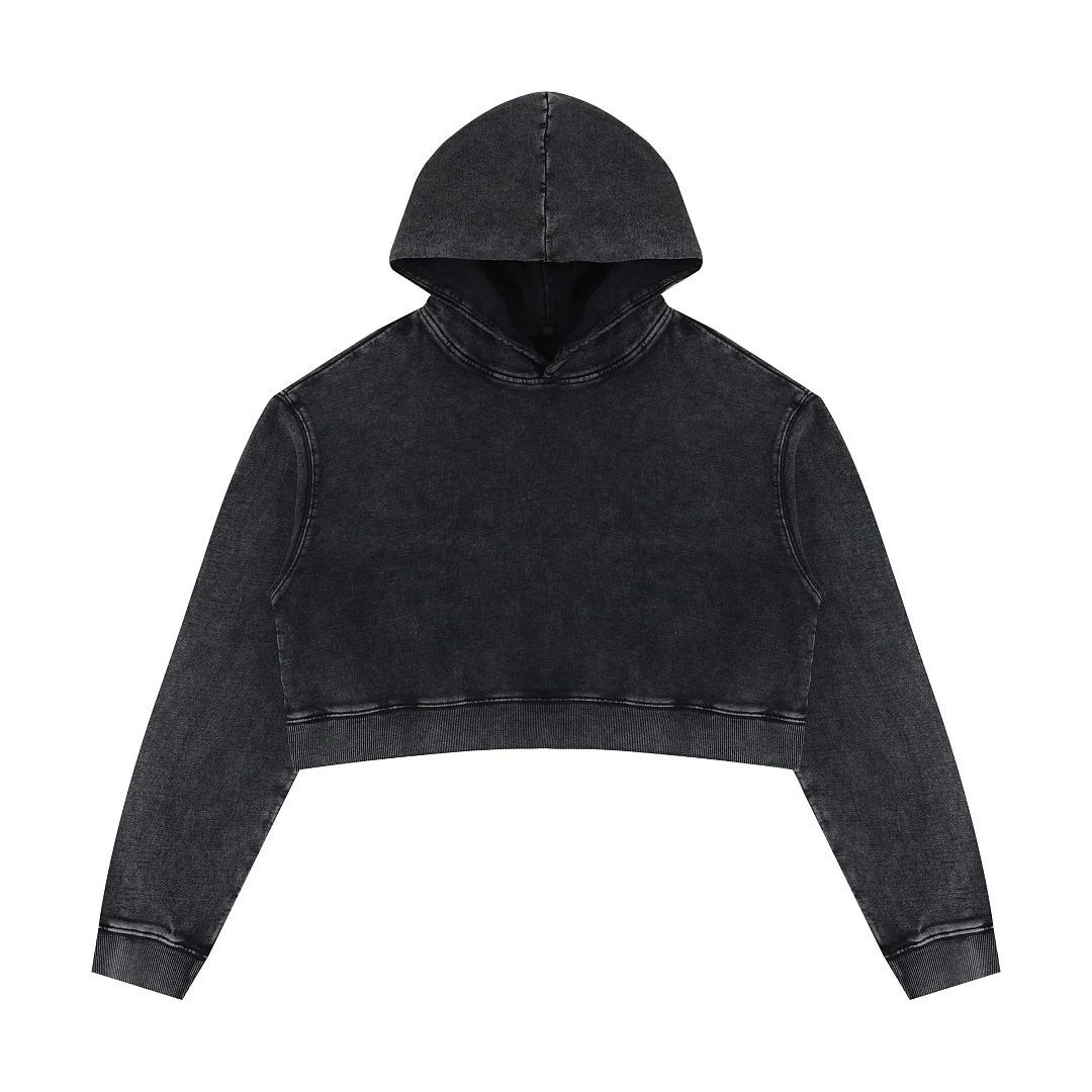 Cropped washed pullover hoodie · MT-2614 · Black · Front · Base garment photograph