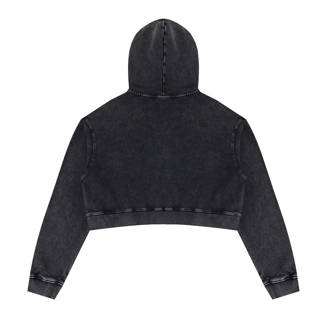 Cropped washed pullover hoodie · MT-2614 · Black · Back · Base garment photograph