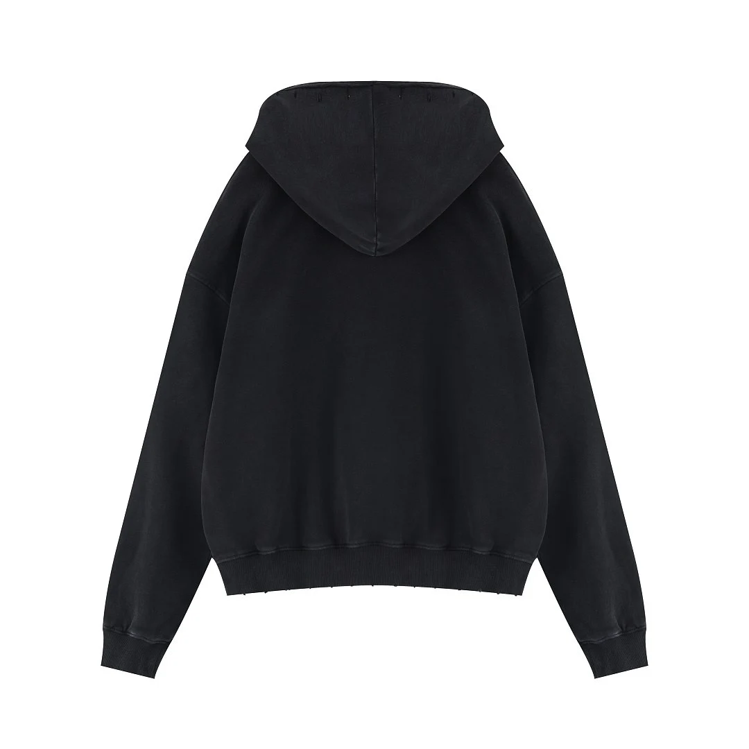Cropped washed pullover hoodie · MT-2616 · Black · Base garment photograph