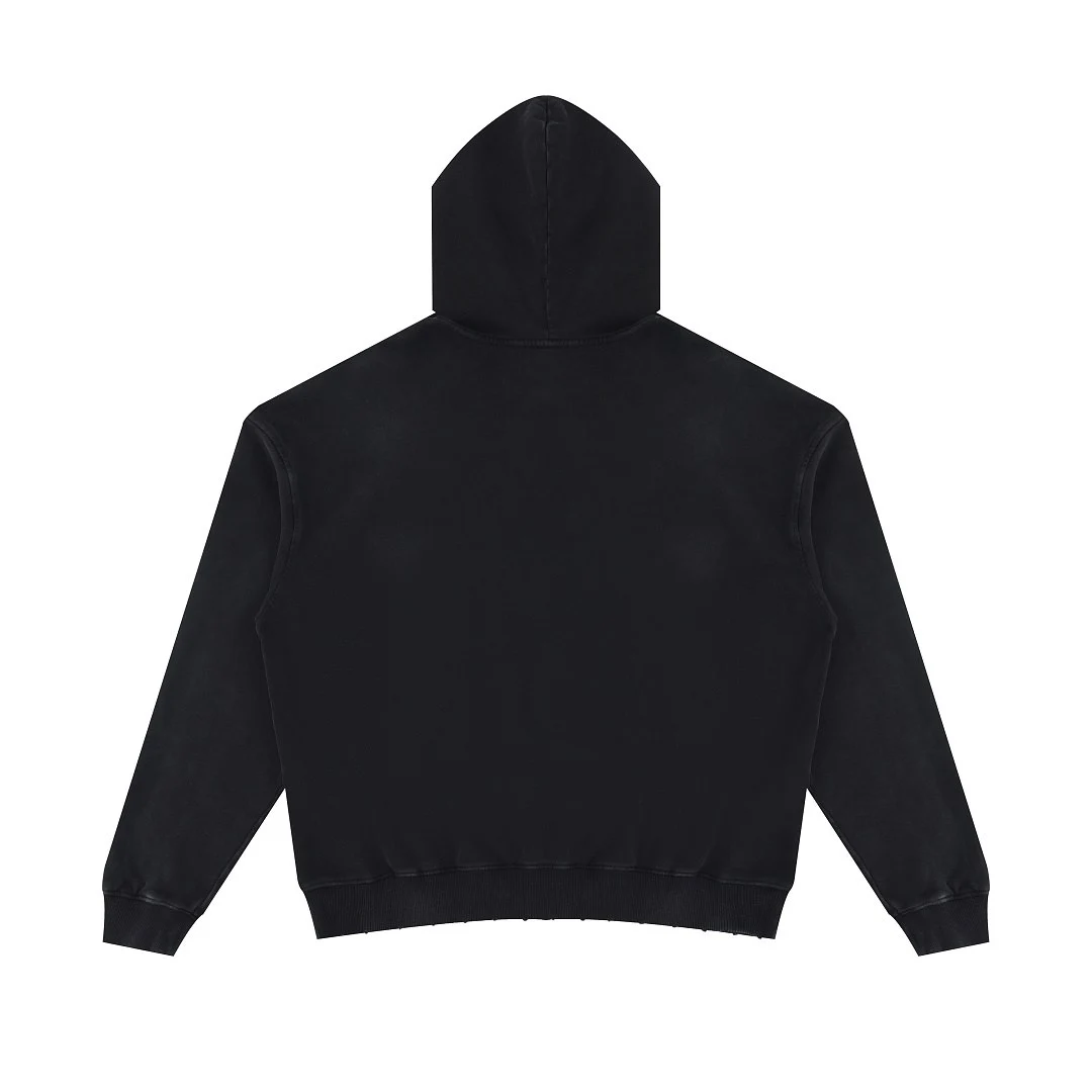 Cropped washed pullover hoodie · MT-2616 · Black · Back · Base garment photograph