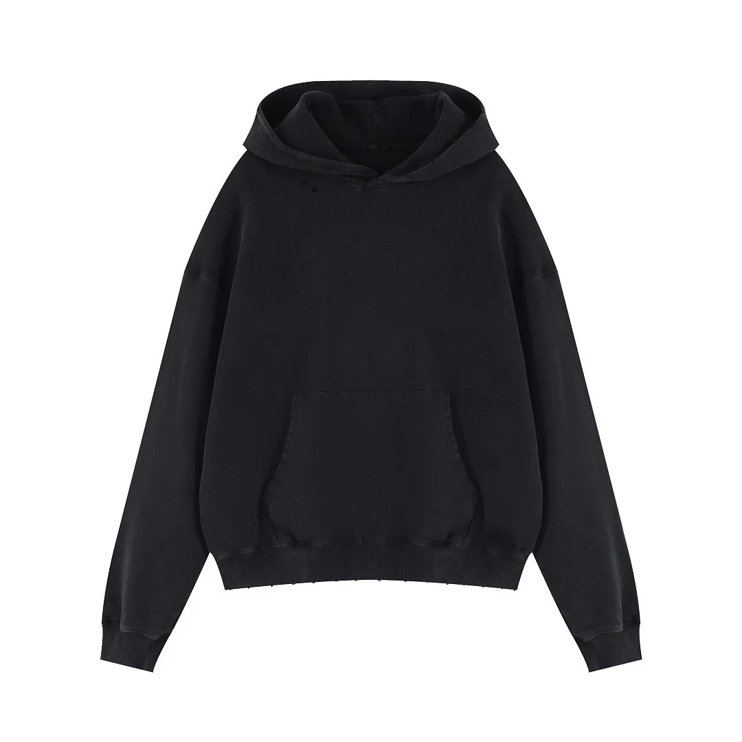Cropped washed pullover hoodie · MT-2616 · Black · Base garment photograph