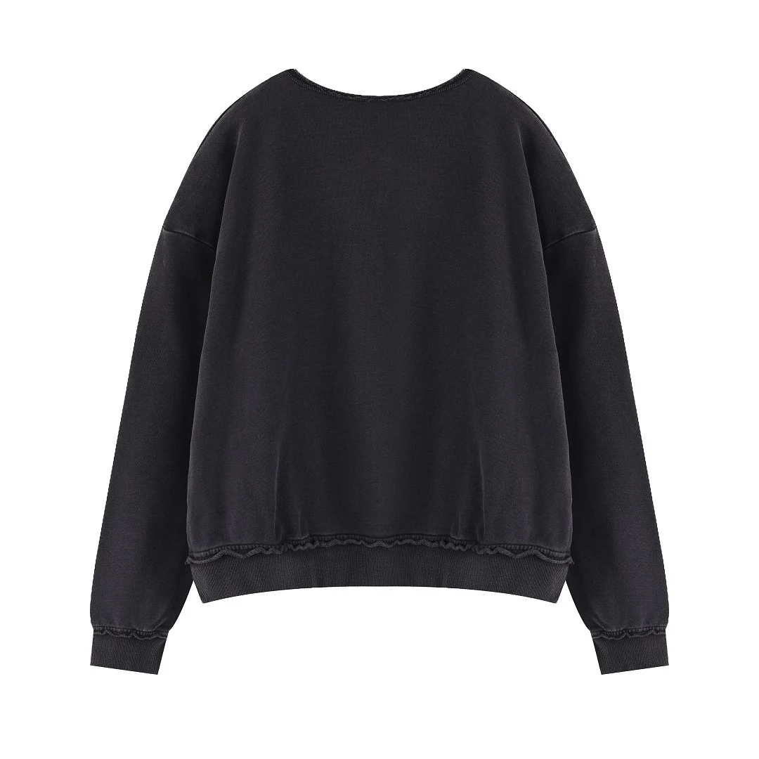 Raw-edge kangaroo-pocket sweatshirt · MT-2617 · Black · Base garment photograph