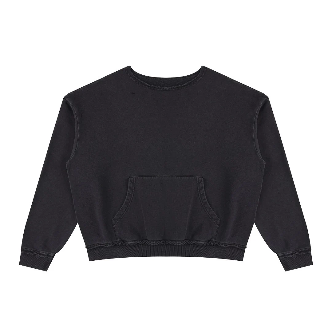 Raw-edge kangaroo-pocket sweatshirt · MT-2617 · Black · Front · Base garment photograph