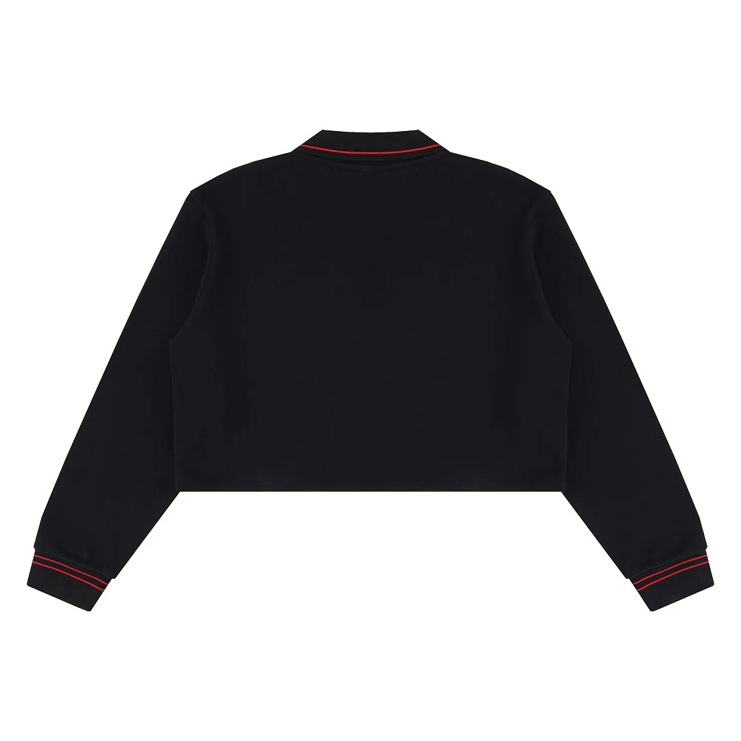 Cropped contrast-rib polo pullover · MT-2619 · Black · Back · Base garment photograph