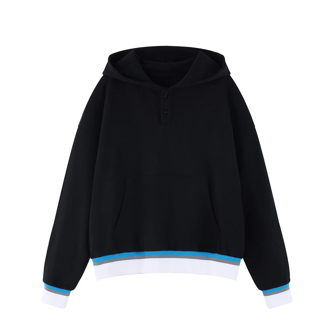 Contrast-rib pullover hoodie · MT-2620 · Black · Base garment photograph