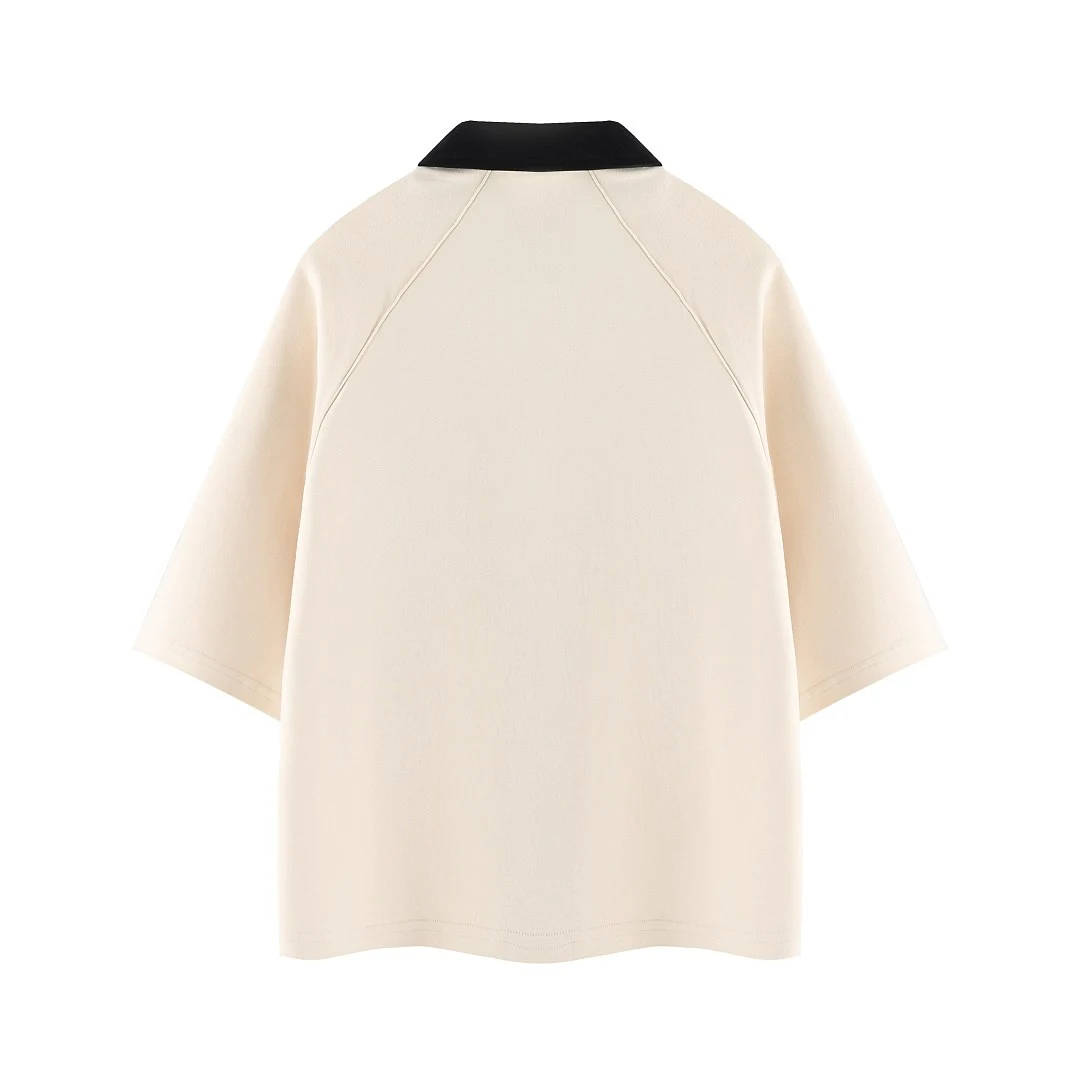 Contrast-collar short-sleeve shirt · MT-2624 · Apricot · Base garment photograph