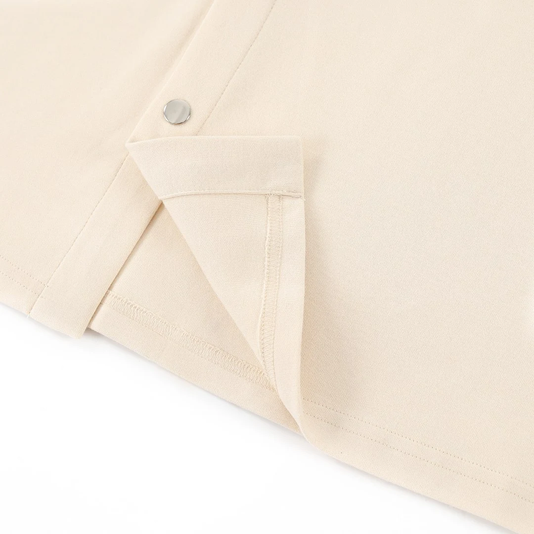Contrast-collar short-sleeve shirt · MT-2624 · Apricot · Base garment photograph