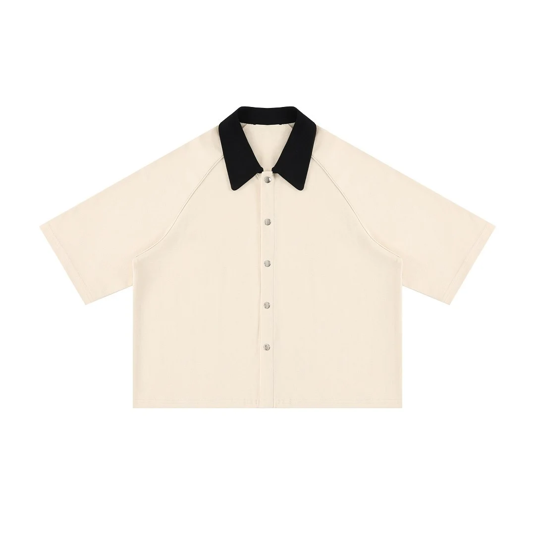 Contrast-collar short-sleeve shirt · MT-2624 · Apricot · Front · Base garment photograph