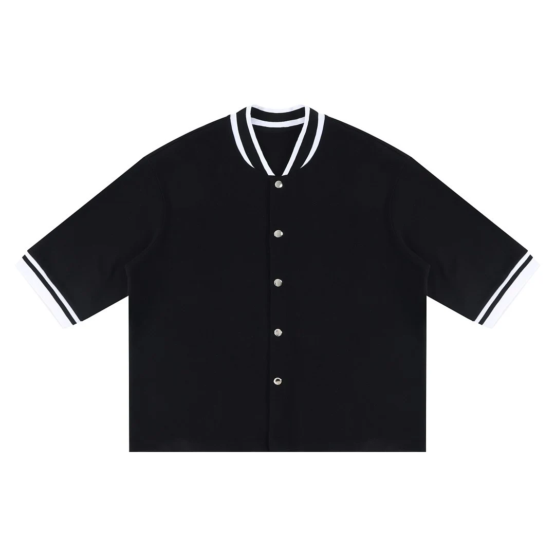 Contrast-trim short-sleeve button cardigan · MT-2625 · Black · Front · Base garment photograph