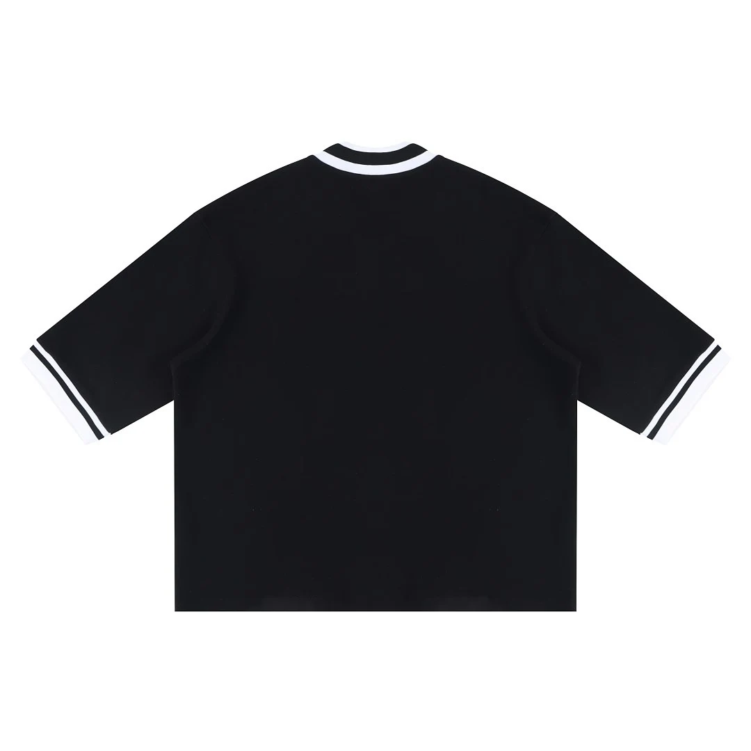 Contrast-trim short-sleeve button cardigan · MT-2625 · Black · Back · Base garment photograph