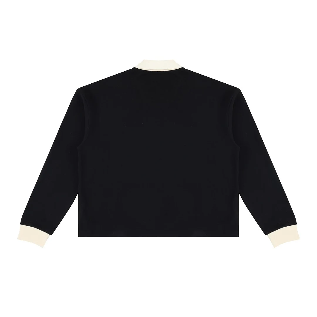 Cropped contrast-collar long-sleeve pullover · MT-2626 · Black · Back · Base garment photograph