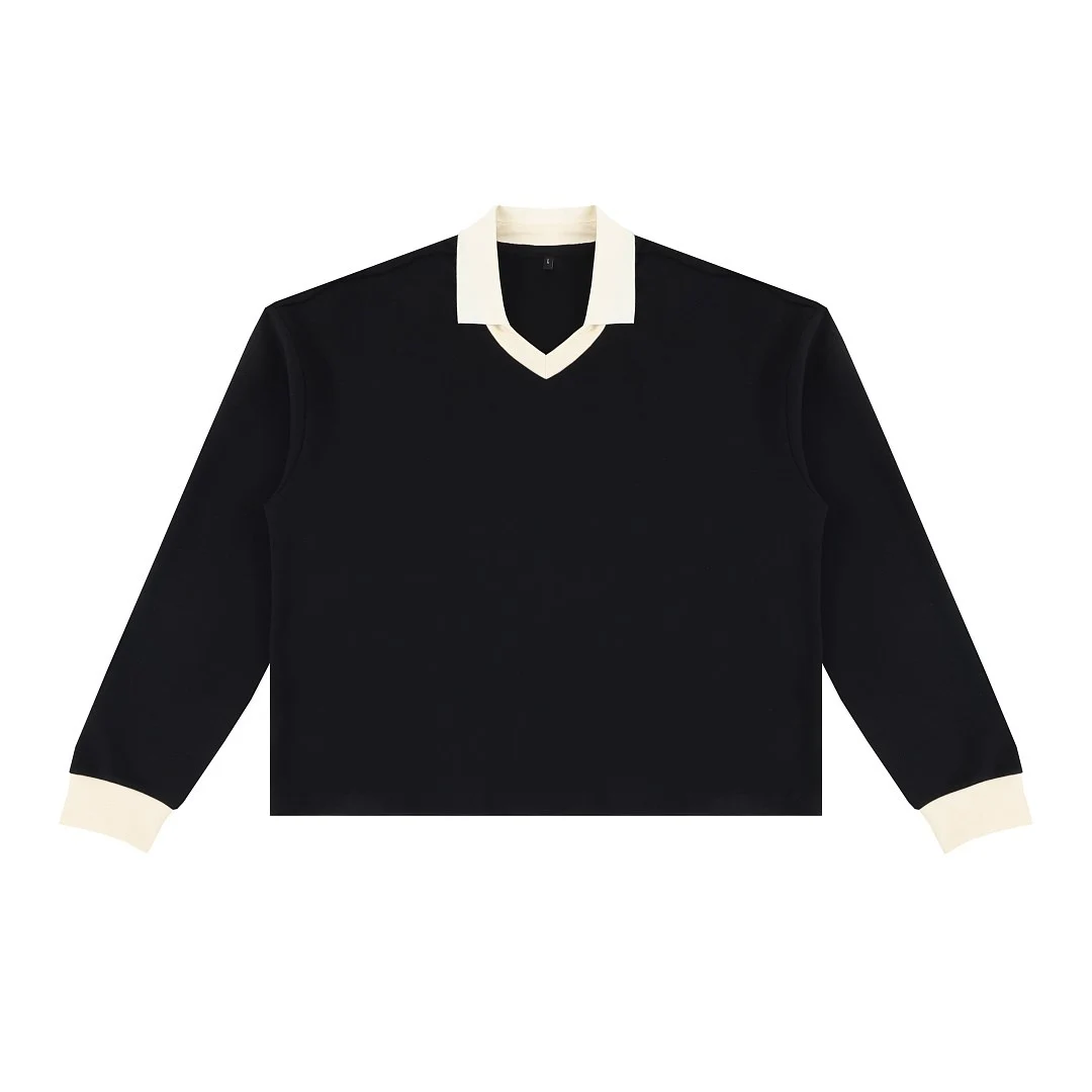 Cropped contrast-collar long-sleeve pullover · MT-2626 · Black · Front · Base garment photograph