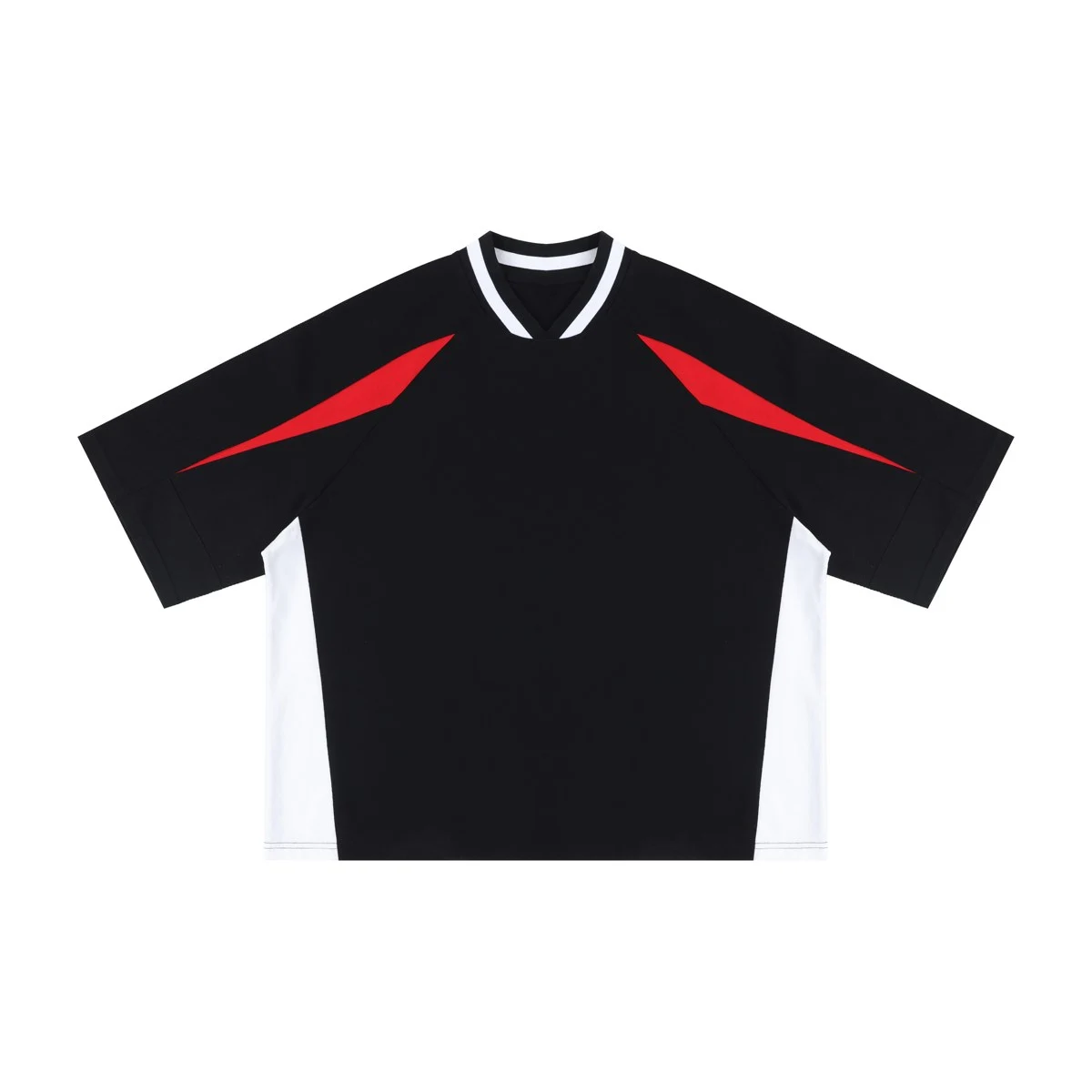 Contrast V-neck tee · MT-2628 · Black / red · Front · Base garment photograph