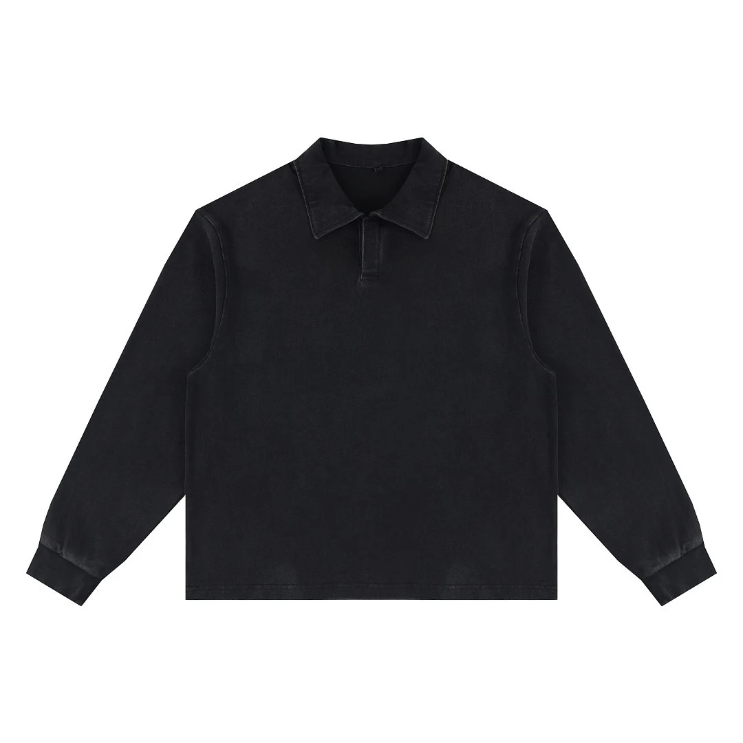 Relaxed long-sleeve polo · MT-2643 · Black · Front · Base garment photograph