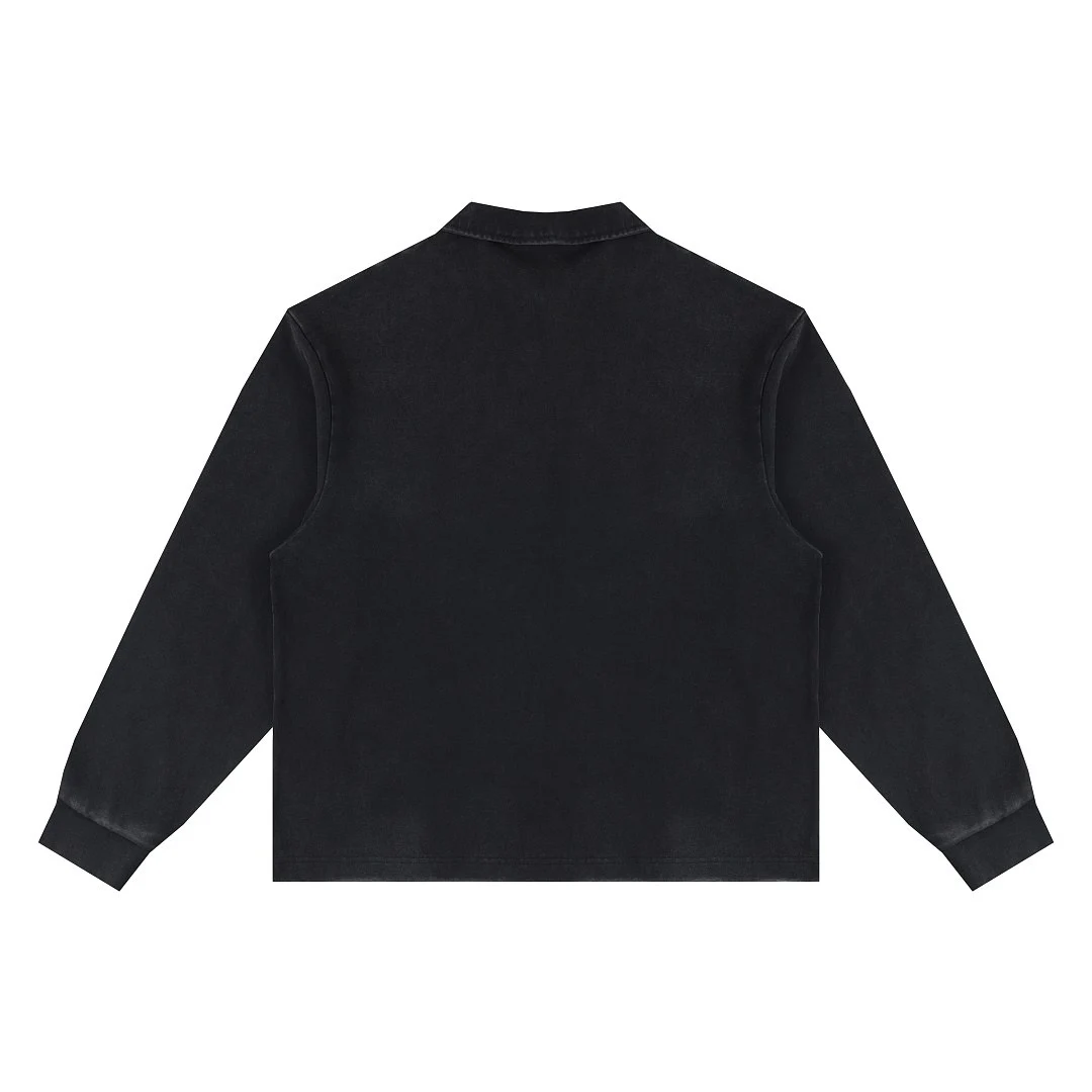 Relaxed long-sleeve polo · MT-2643 · Black · Back · Base garment photograph
