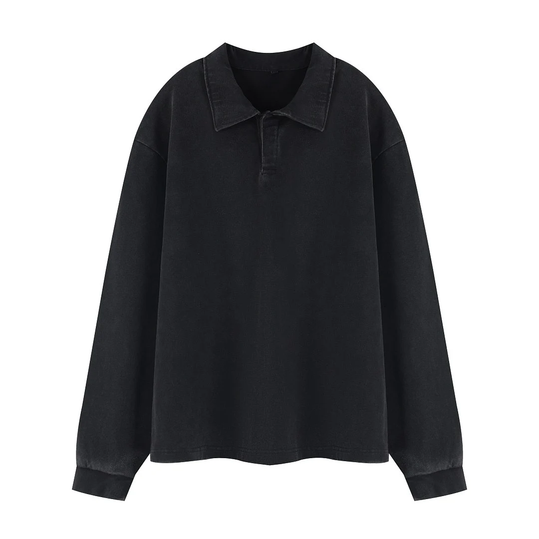 Relaxed long-sleeve polo · MT-2643 · Black · Base garment photograph