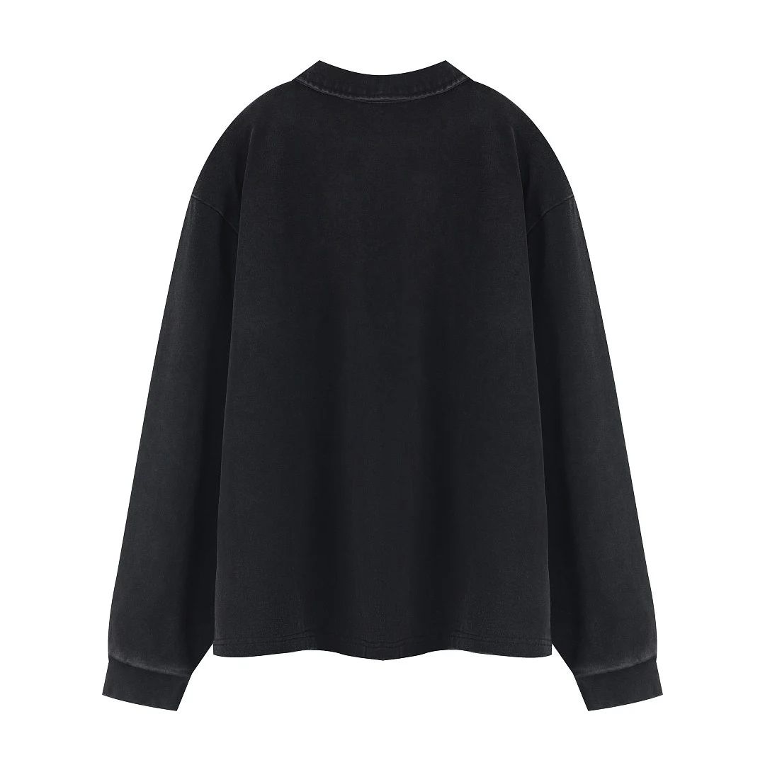 Relaxed long-sleeve polo · MT-2643 · Black · Base garment photograph