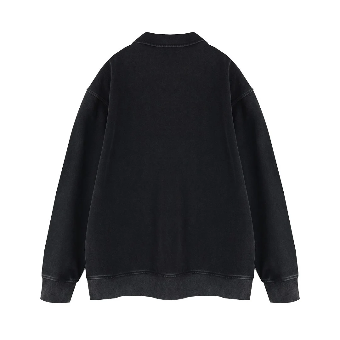Zip-placket long-sleeve polo · MT-2644 · Black · Base garment photograph