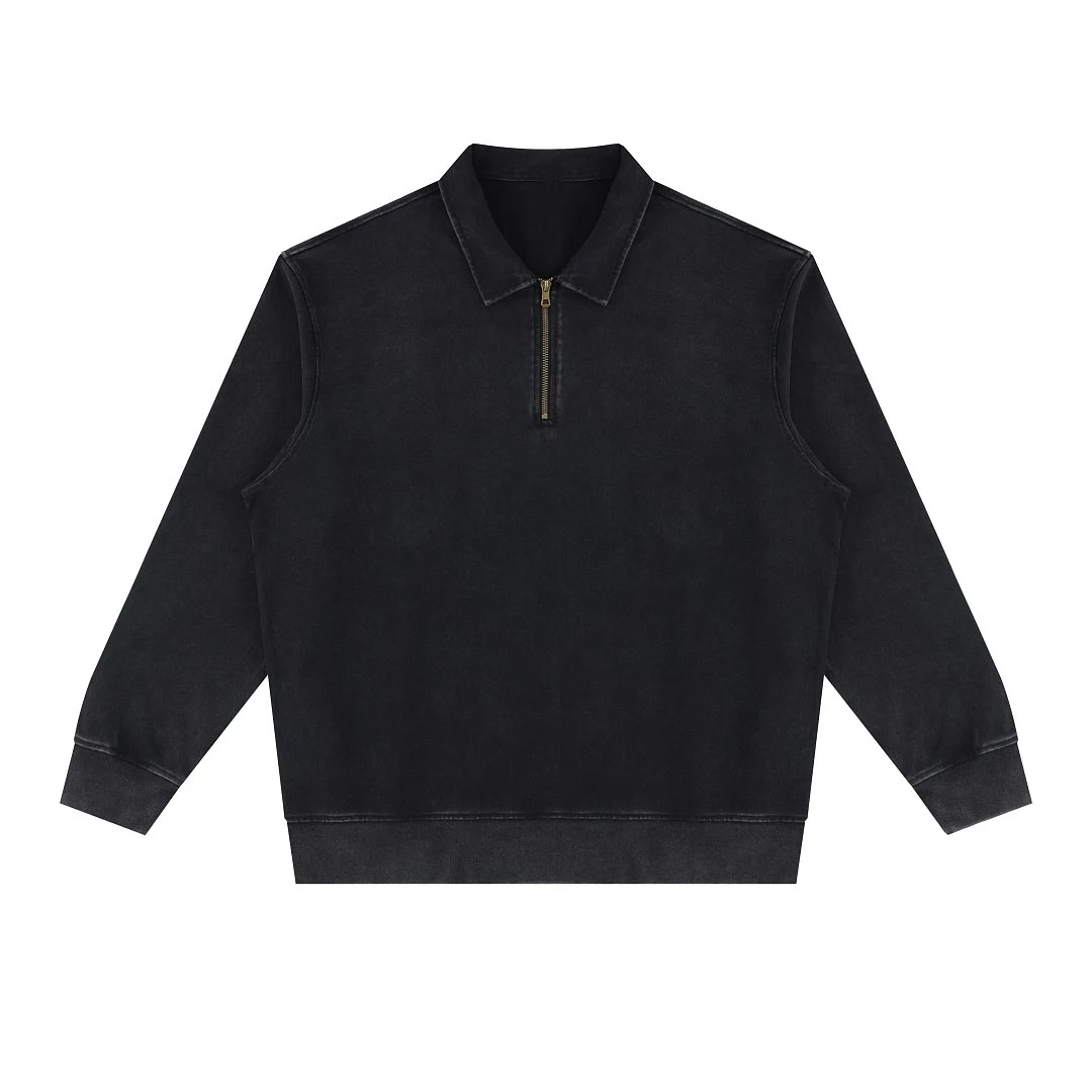 Zip-placket long-sleeve polo · MT-2644 · Black · Front · Base garment photograph