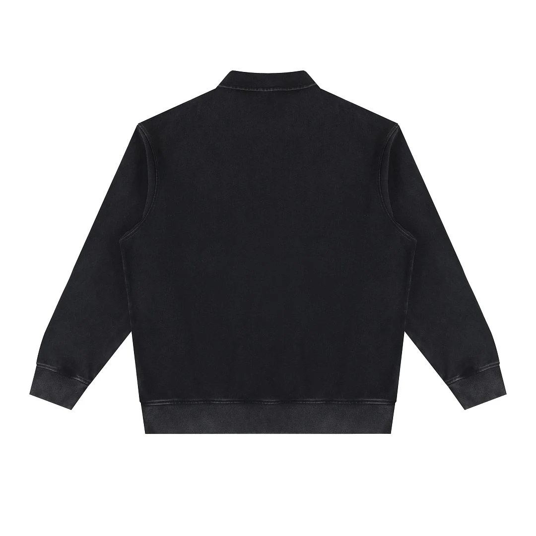 Zip-placket long-sleeve polo · MT-2644 · Black · Back · Base garment photograph