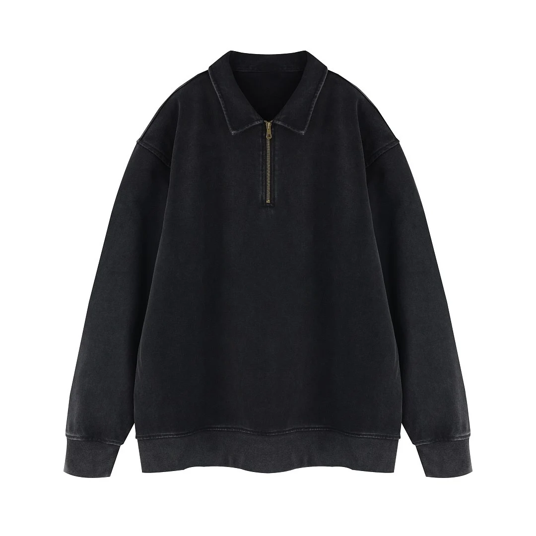 Zip-placket long-sleeve polo · MT-2644 · Black · Base garment photograph