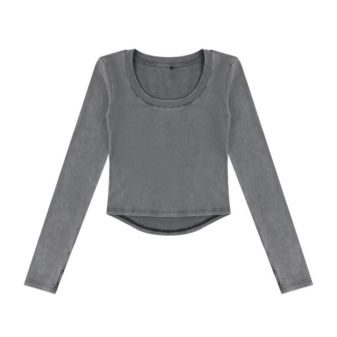 Washed cropped scoop-neck tee · MT-2649U · Black · Front · Base garment photograph