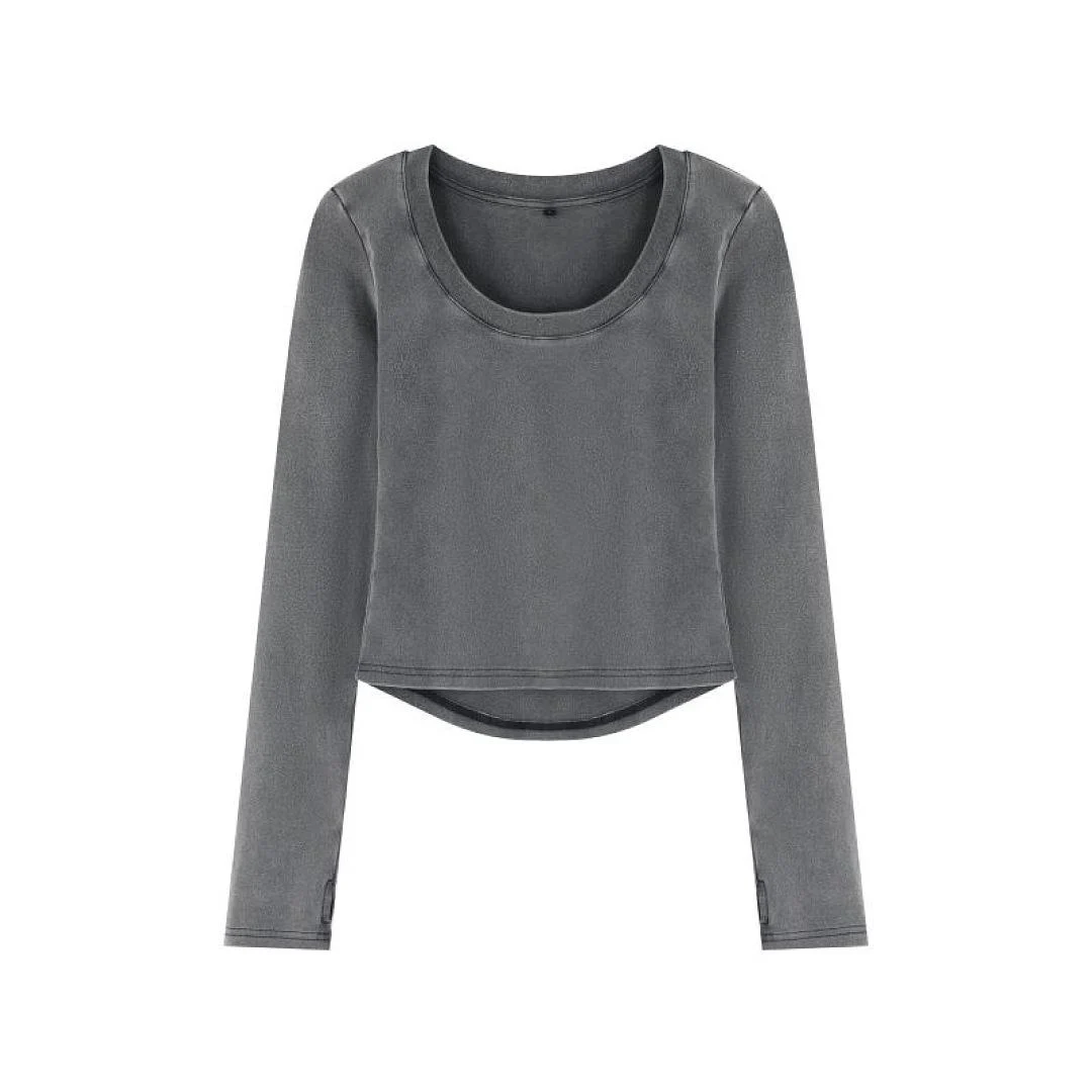 Washed cropped scoop-neck tee · MT-2649U · Black · Base garment photograph