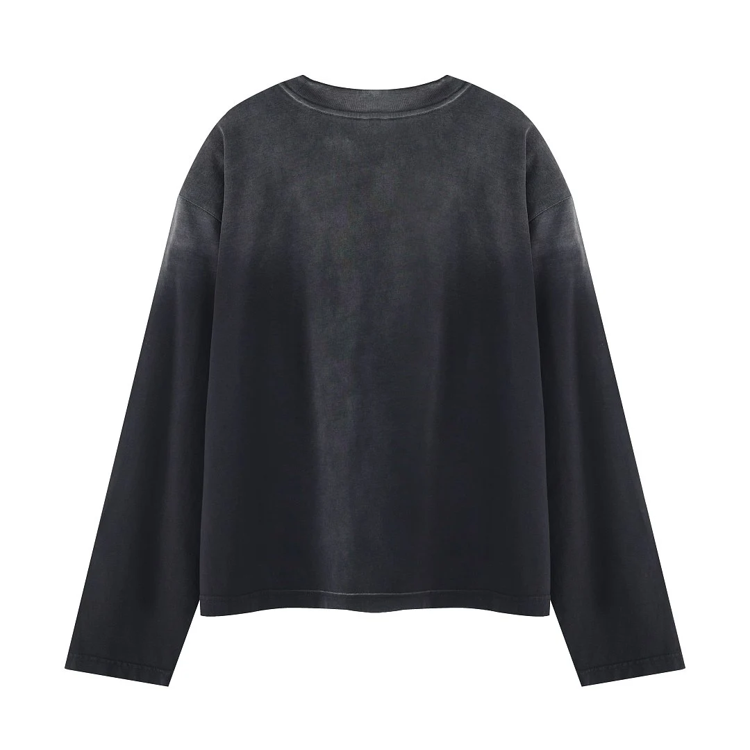 Washed relaxed crew-neck long-sleeve tee · MT-2650 · Black · Back · Base garment photograph
