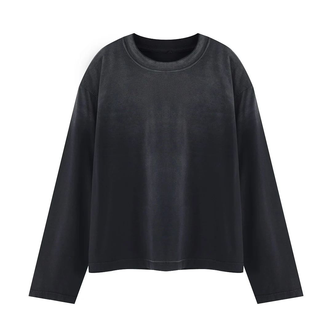 Washed relaxed crew-neck long-sleeve tee · MT-2650 · Black · Front · Base garment photograph