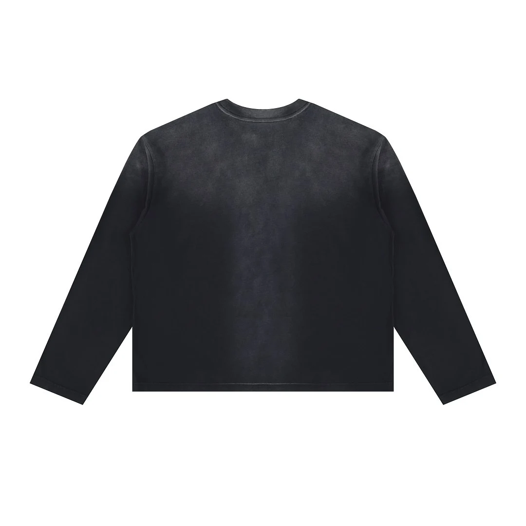 Washed relaxed crew-neck long-sleeve tee · MT-2650 · Black · Base garment photograph