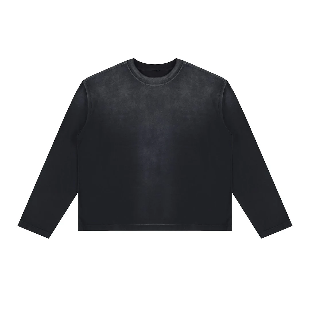 Washed relaxed crew-neck long-sleeve tee · MT-2650 · Black · Base garment photograph