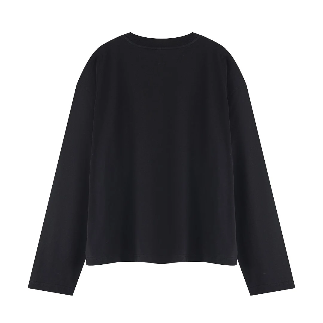 Washed relaxed crew-neck long-sleeve tee · MT-2651 · Black · Back · Base garment photograph
