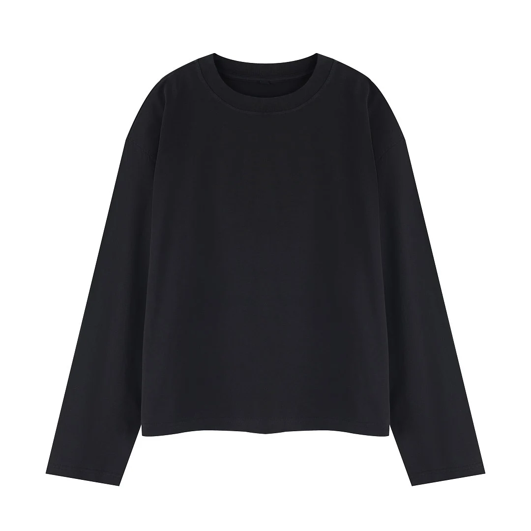 Washed relaxed crew-neck long-sleeve tee · MT-2651 · Black · Front · Base garment photograph